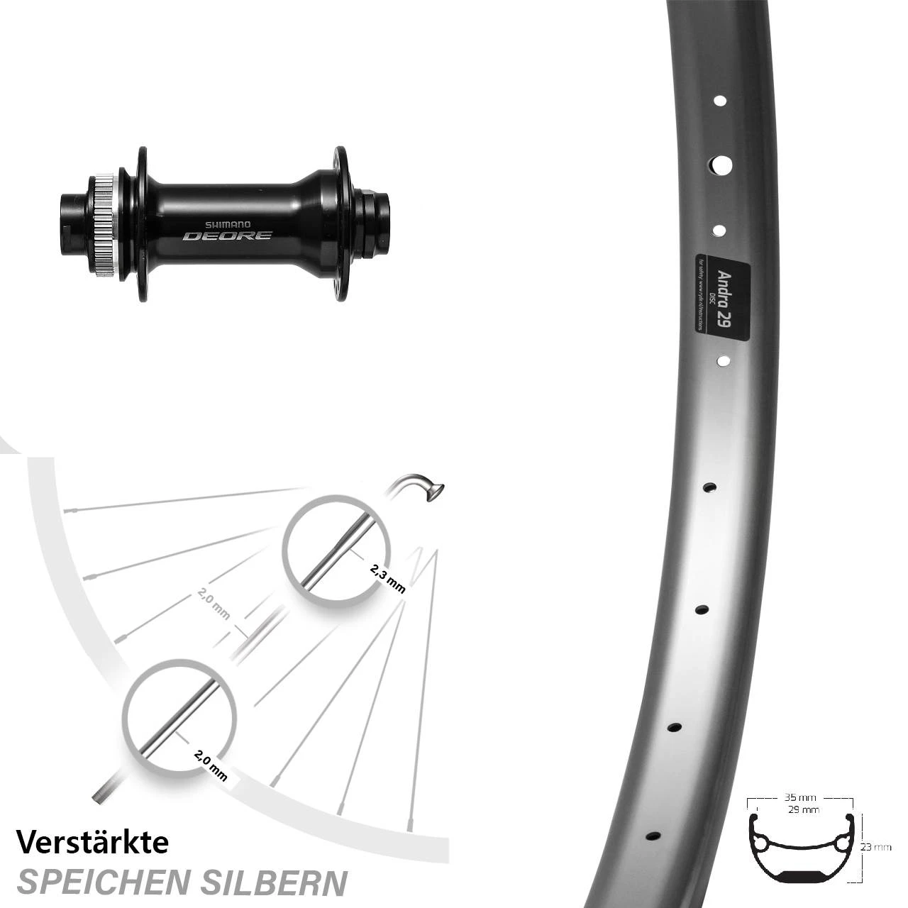 Shimano Deore HB-M6010 Ryde Andra 29 Vorderrad 29/29+ Zoll Boost