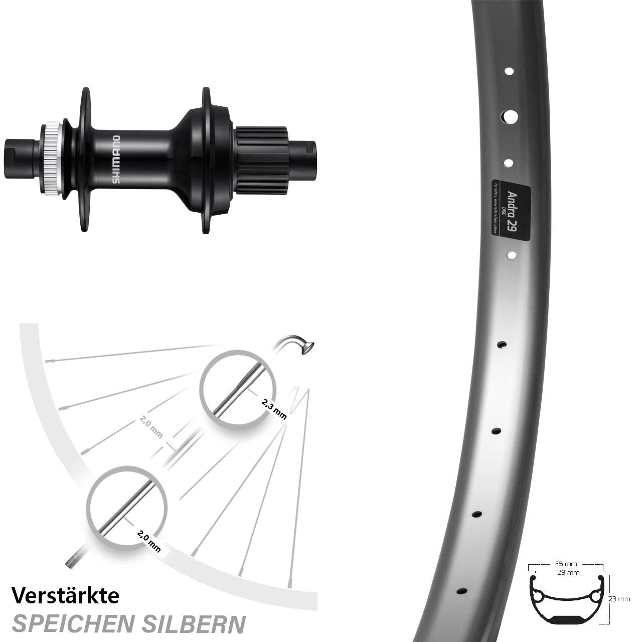 29 Zoll Hinterrad Shimano FH-MT510B Ryde Andra 29 Centerlock Microspline