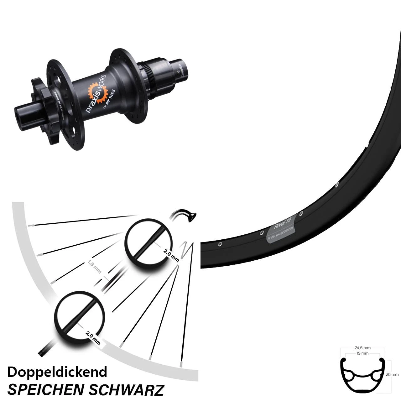 29 Zoll Hinterrad Ryde Rival 19 Mit DT Swiss 350 Nabe 12x142 Mm Sram XD