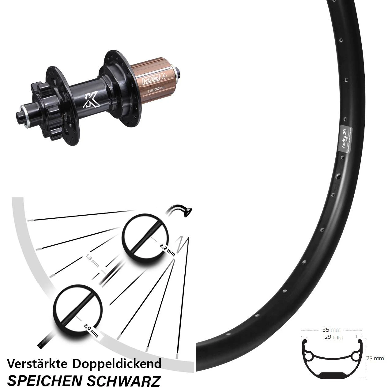 29/29+ Zoll Hinterrad KX-M Nabe 5/135 Mm Ryde Andra 29