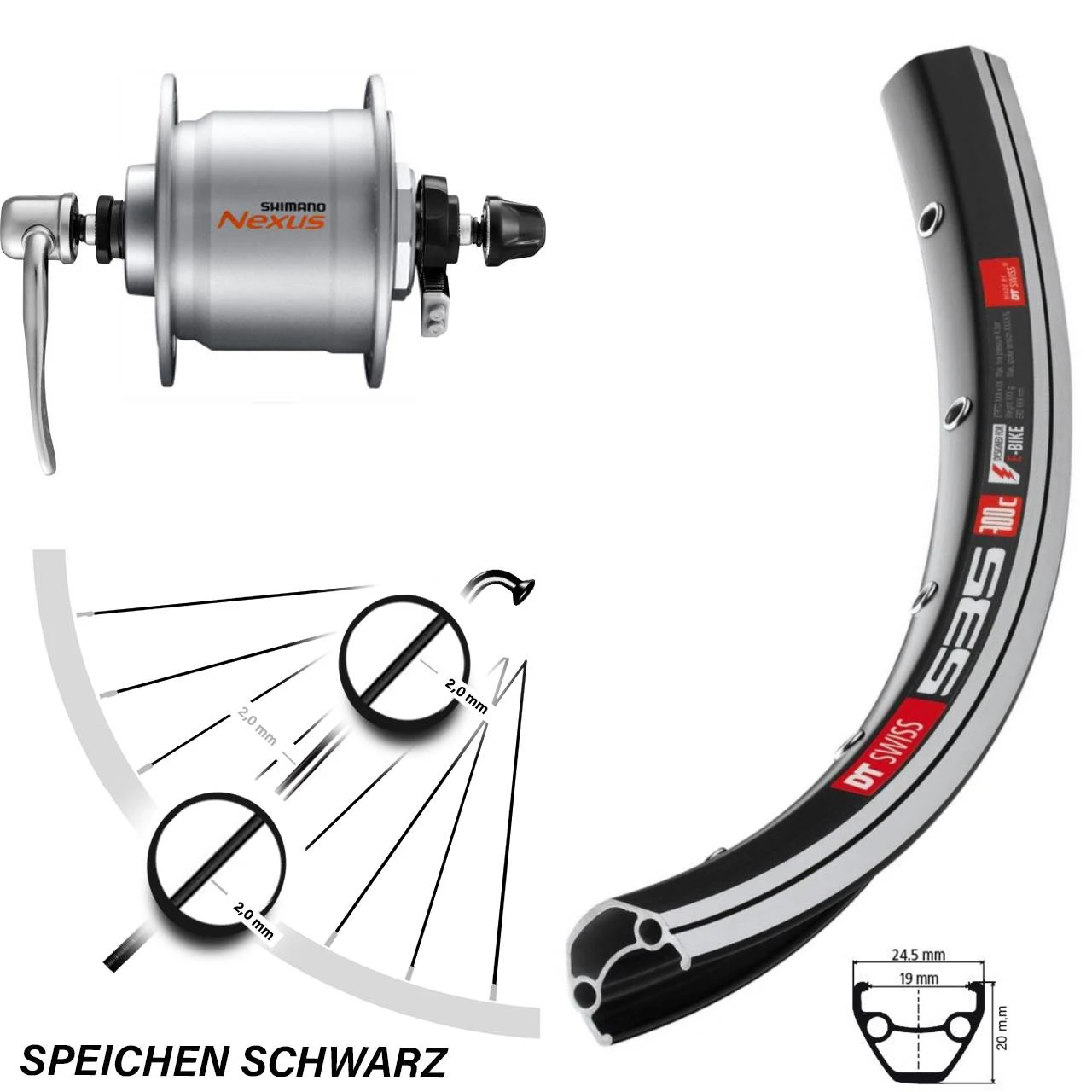 Dt-swiss Vorderrad DT Swiss 535 28 Zoll Mit Shimano Nabendynamo