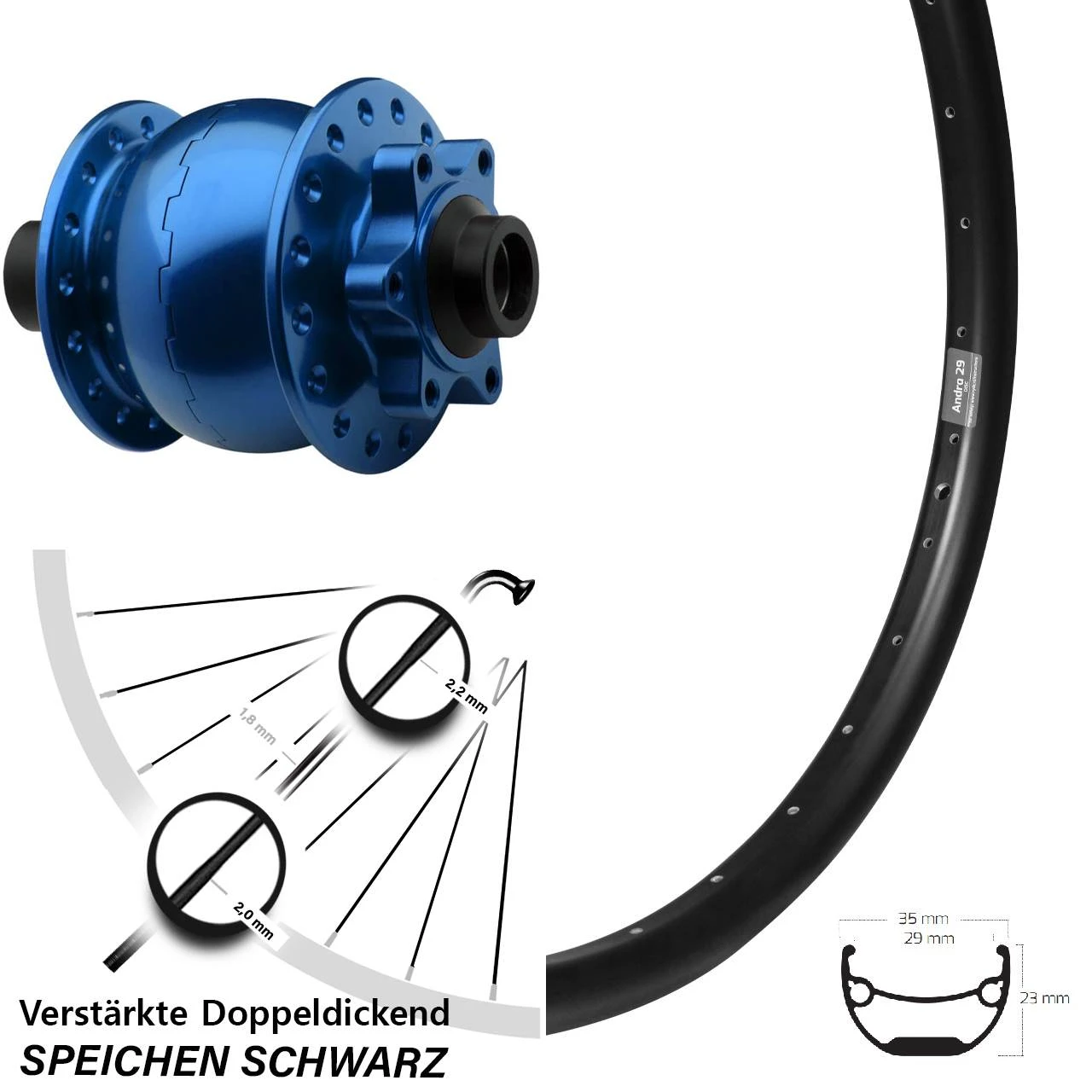 Vorderrad 26 Zoll Ryde Andra 29 6-Loch Nabendynamo Son 28-15