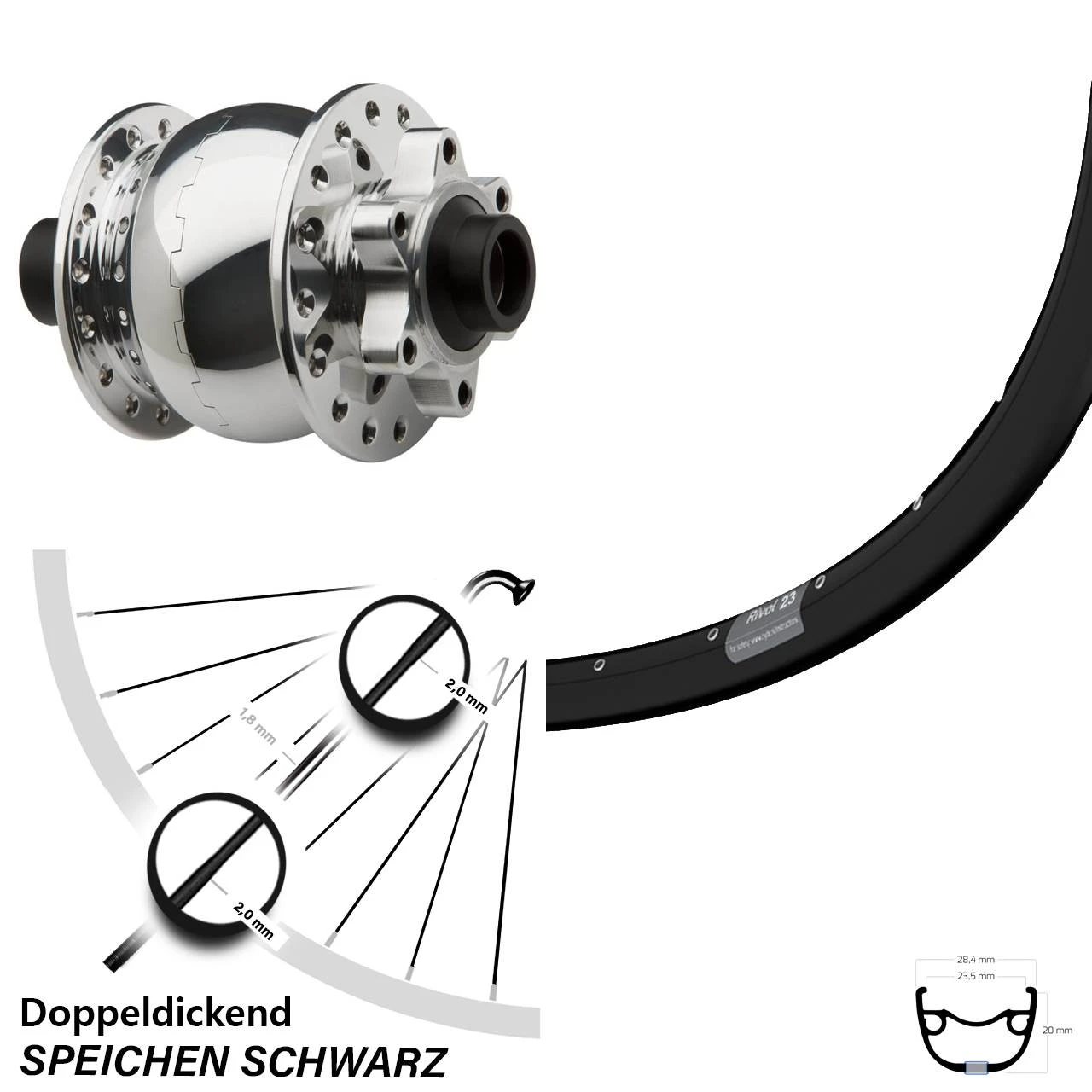 29 Zoll Vorderrad Mit Nabendynamo Ryde Rival 23 Son 28-15 Rot Eloxiert