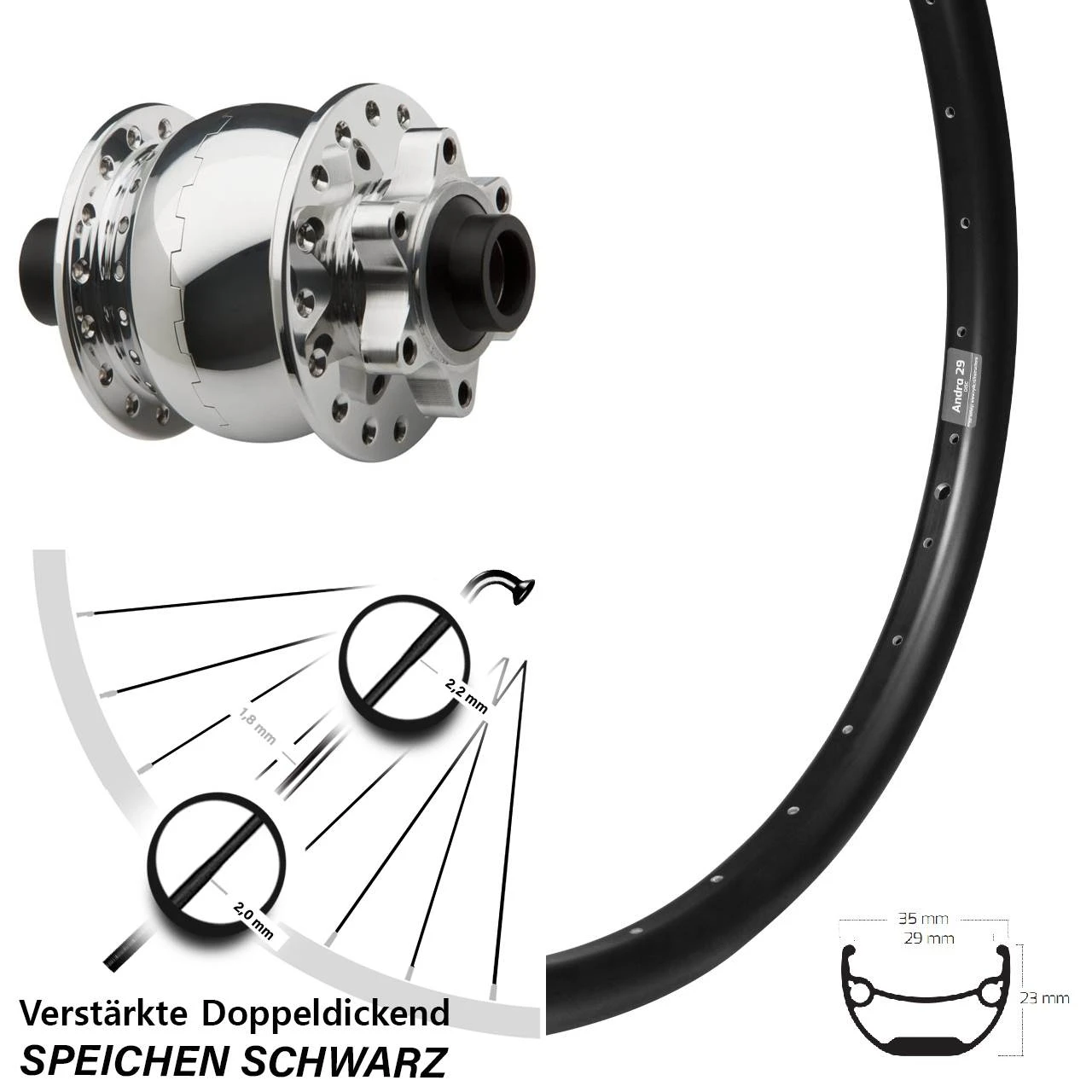 26 Zoll Vorderrad Ryde Andra 29 Mit Nabendynamo 6-Loch Son 28-15
