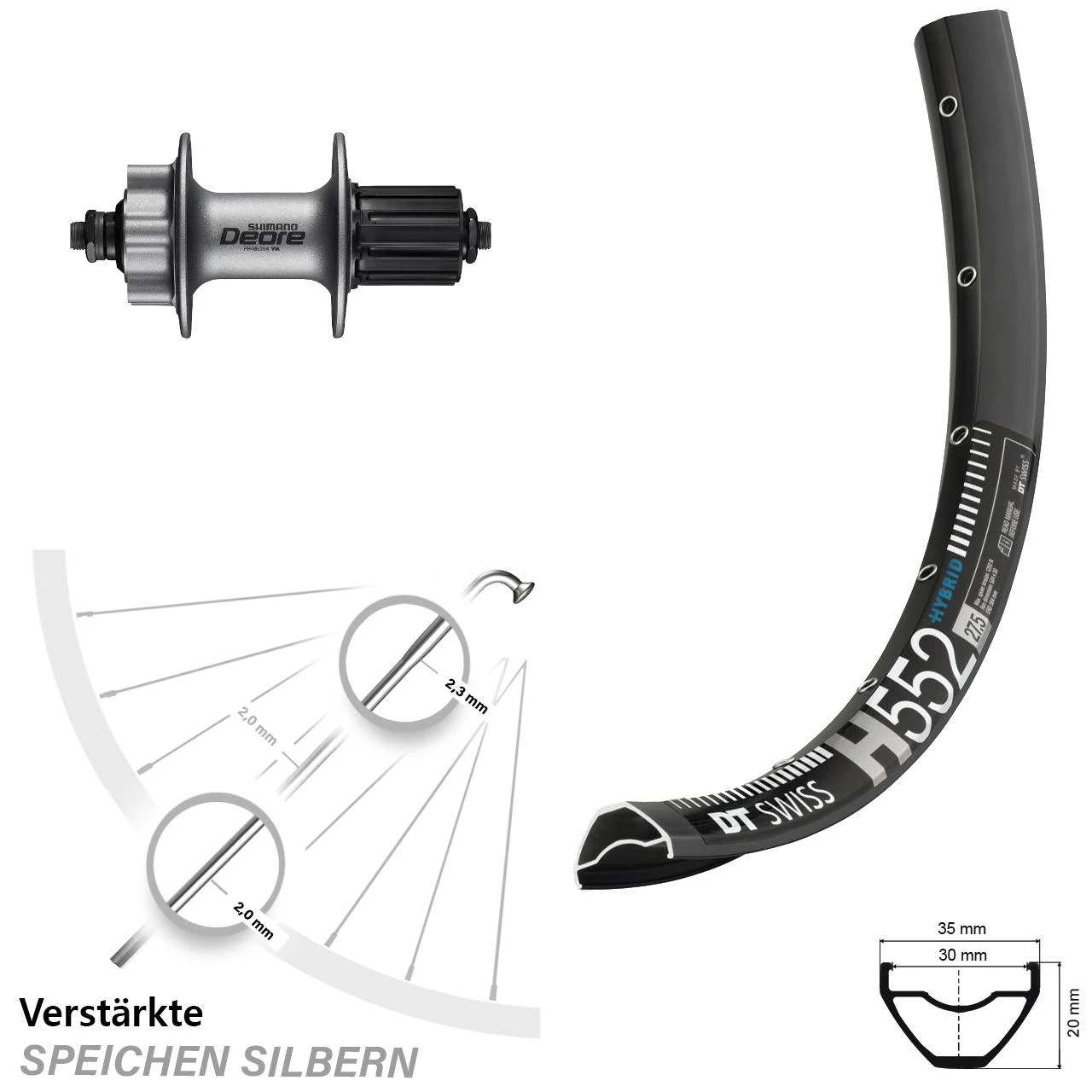 Dt-swiss 27,5+ Zoll Hinterrad DT Swiss H 552 Mit Shimano Deore FH-M525A Nabe