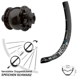 Dt-swiss Laufrad 29 Zoll DT Swiss H 522 Son 28-15 Disc 6-Loch Steckachse Schwarz Eloxiert