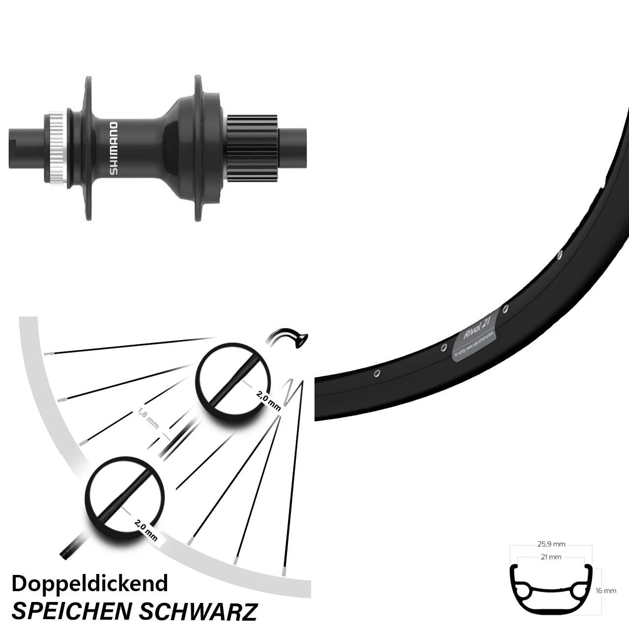 Shimano FH-MT410 Ryde Rival 21 Laufrad 27,5 Zoll Centerlock Micro Spline 12x142 Mm