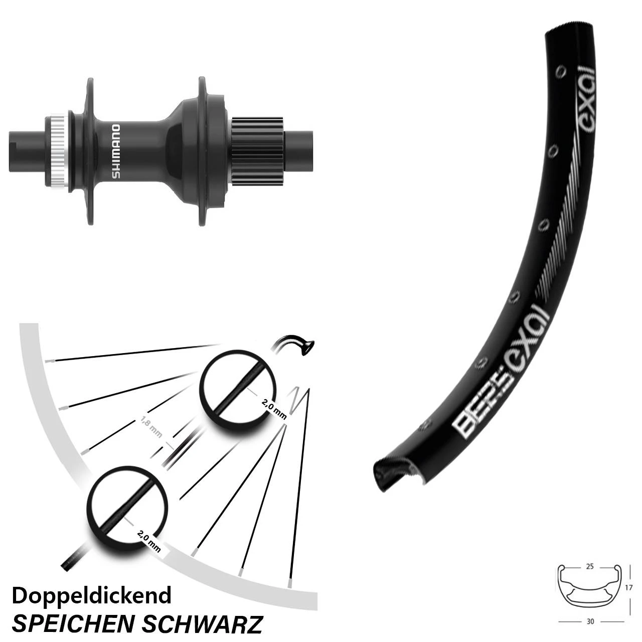 27,5 Zoll Laufrad Shimano FH-MT410 Exal BE 25 Centerlock Microspline 12-fach