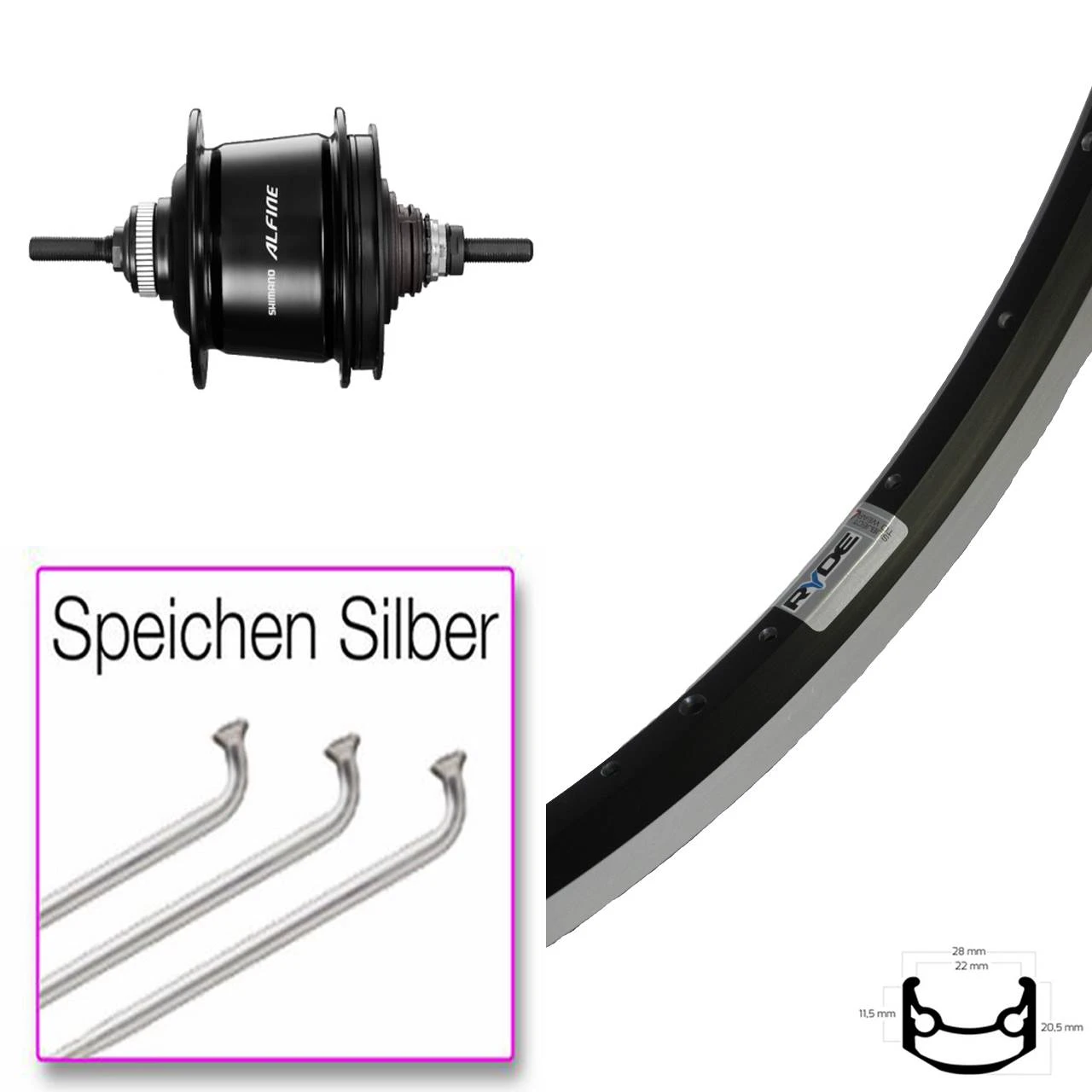 26 Zoll Ryde Andra 35 Hinterrad Shimano Alfine 8-Gang