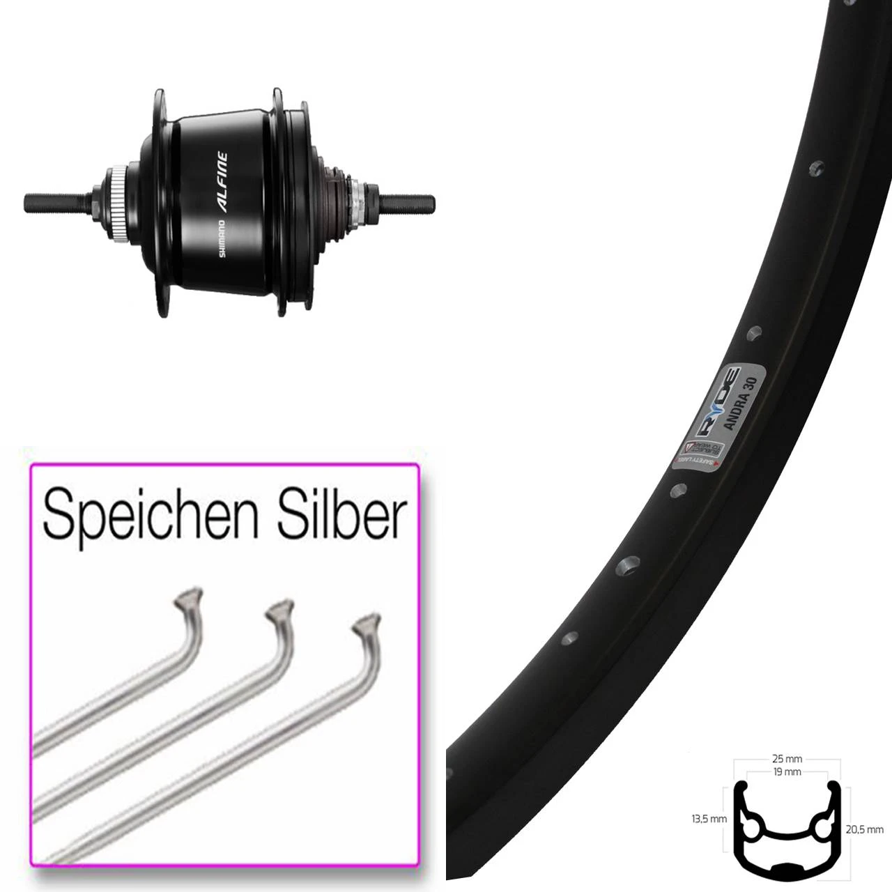 26 Zoll Ryde Andra 30 Disc Hinterrad Shimano Alfine 8-Gang