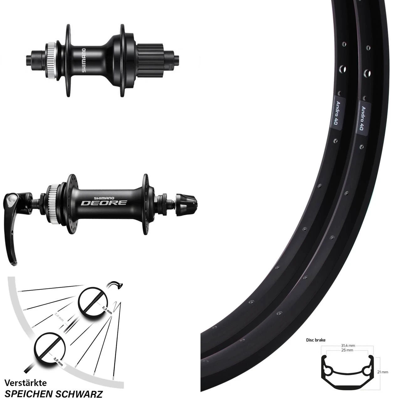 Laufradsatz 28/29 Zoll Ryde Andra 40 Shimano Deore MT 500 QR Micro Spline