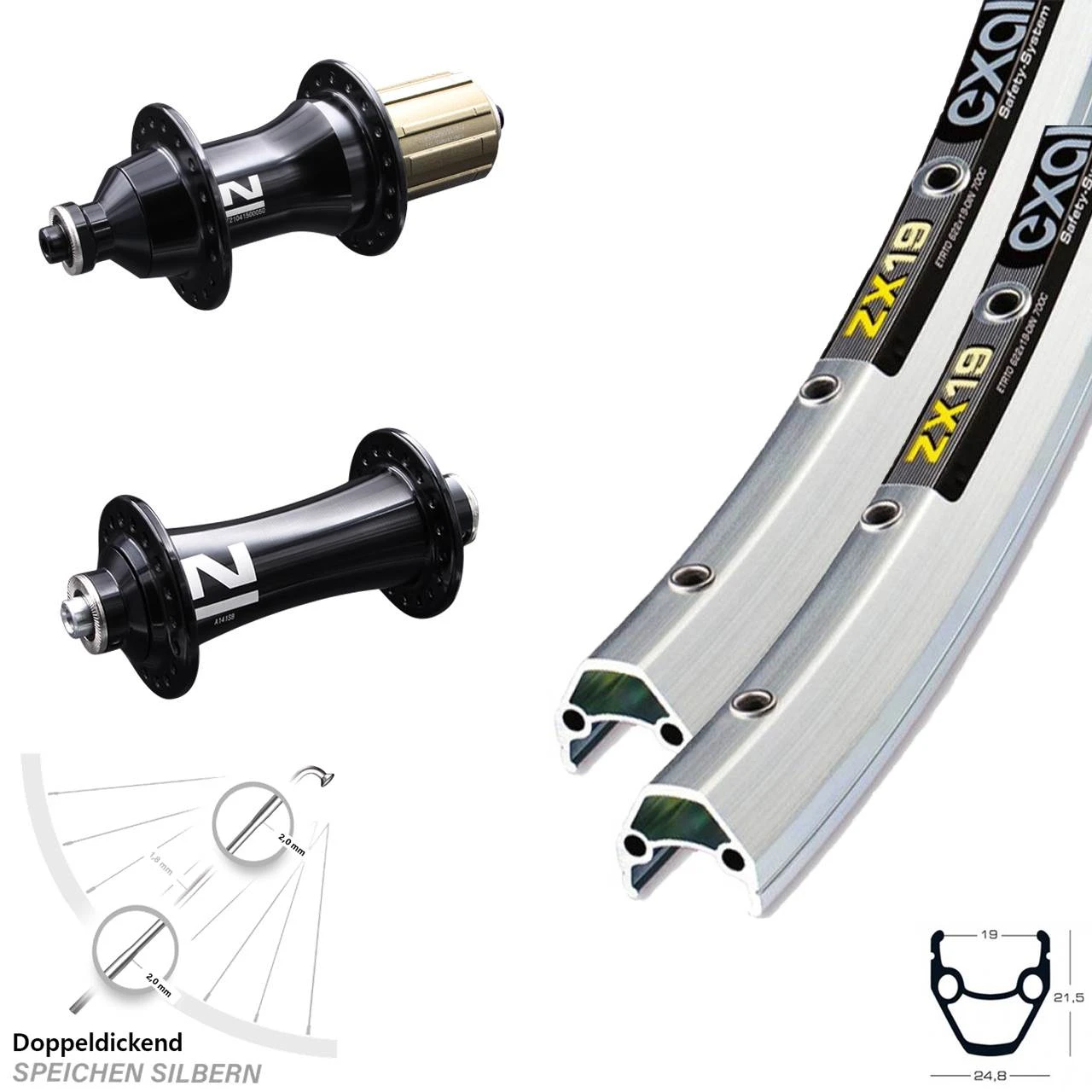 Laufradsatz 28 Zoll Felgenbremse Exal ZX19 Novatec Nabe F162 A141