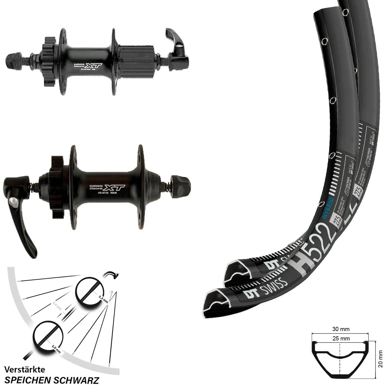 Dt-swiss 29 Zoll DT Swiss H 522 Laufradsatz Shimano XT 756 Schnellspanner 100/135 Mm