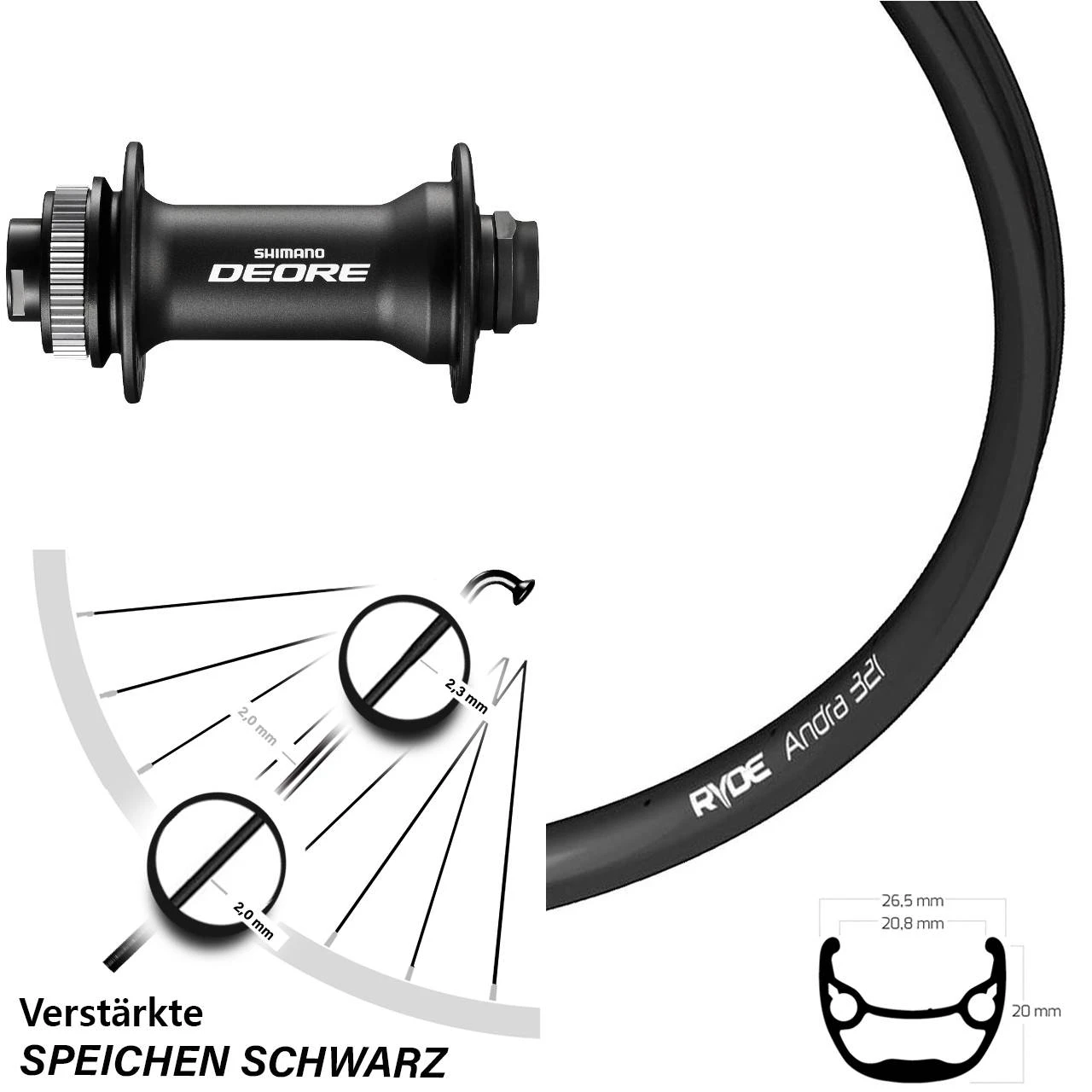 Ryde Andra 321 Vorderrad 28 - 29 Zoll Shimano Deore HB-M618 Steckachse 15x100 Mm