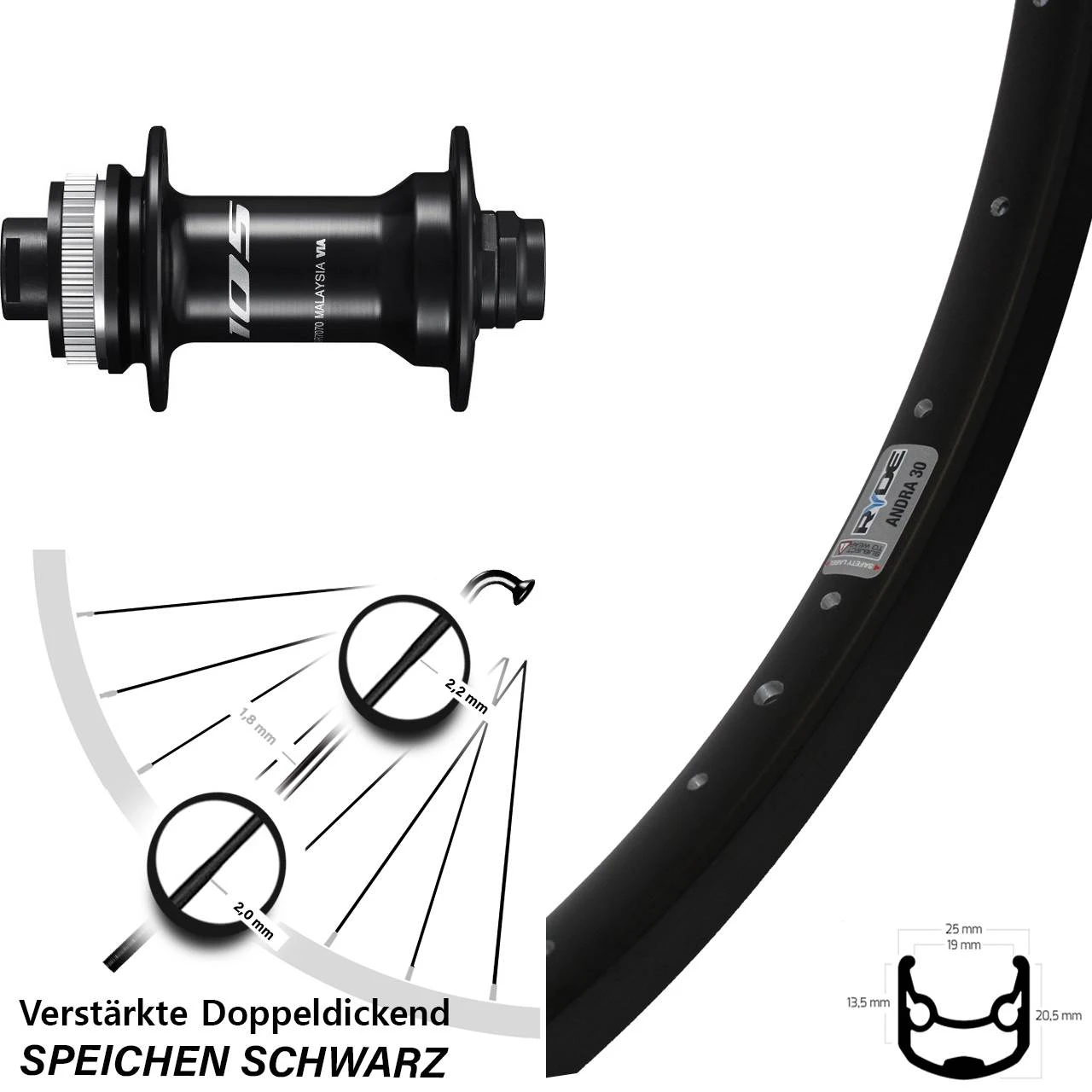 Ryde Andra 30 Vorderrad 28 Zoll Shimano HB-R7070