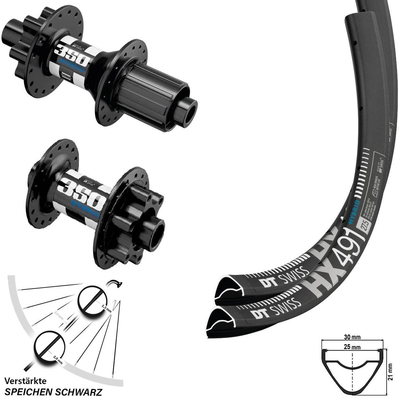 Dt-swiss 27,5 Zoll Laufradsatz DT Swiss HX 491 Nabe 350 Boost Hybrid 110/148 Mm