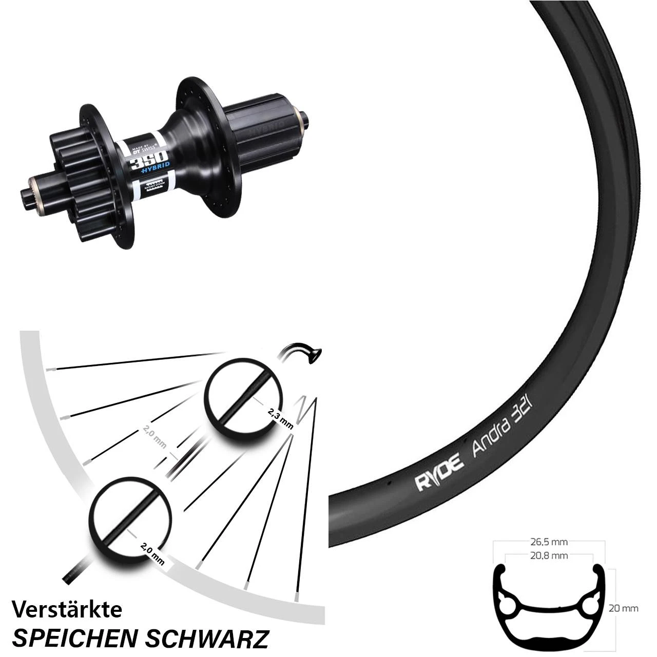 Ryde Andra 321 Disc 29 Zoll Hinterrad DT Swiss 350 Hybrid 5/135 Mm