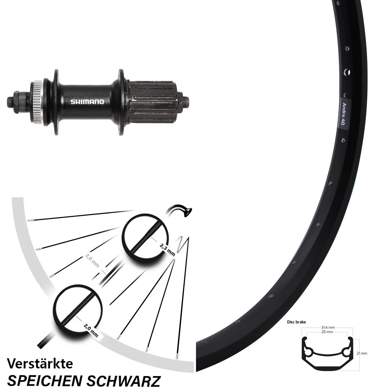 20 Zoll Hinterrad Ryde Andra 40 Disc Shimano UR600 11 Fach