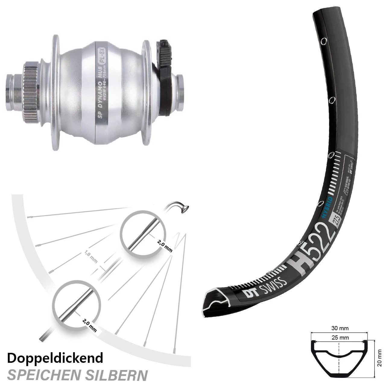 Dt-swiss 29 Zoll Nabendynamolaufrad DT Swiss H 522 Shutter Precision PL-8XM 12x100