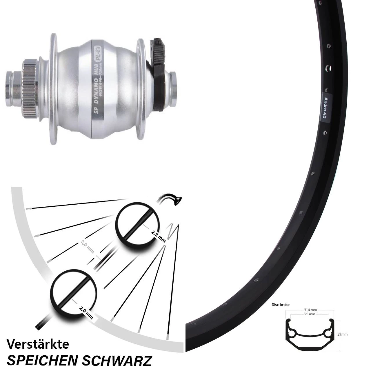 Vorderes Rad Mit Nabendynamo Shutter Precision PL-8XM 12x100 Ryde Andra 40 Disc 27,5 Zoll