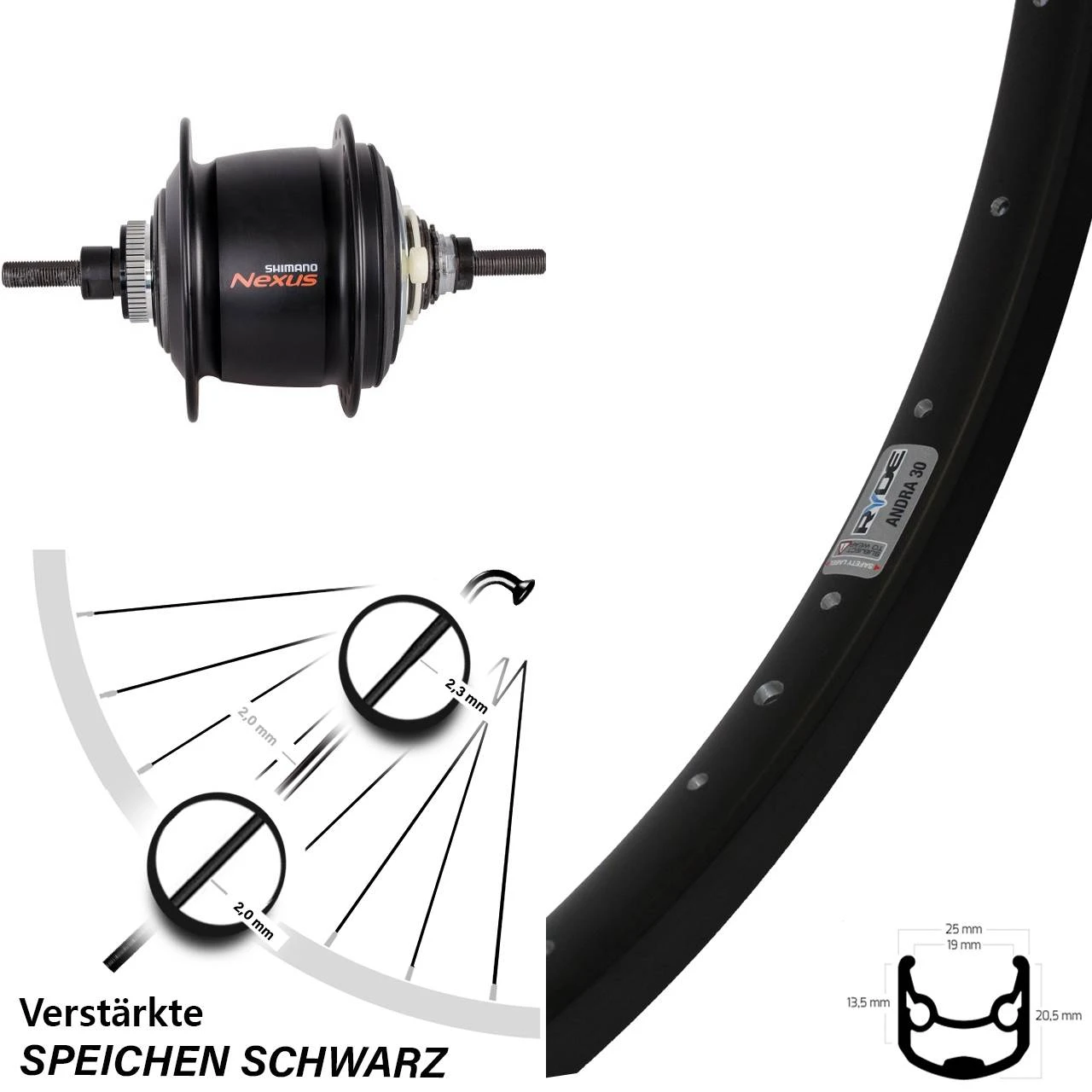 Ryde Andra 30 Disc Shimano SG-C6001-8-Gang Hinterrad 28-29 Zoll