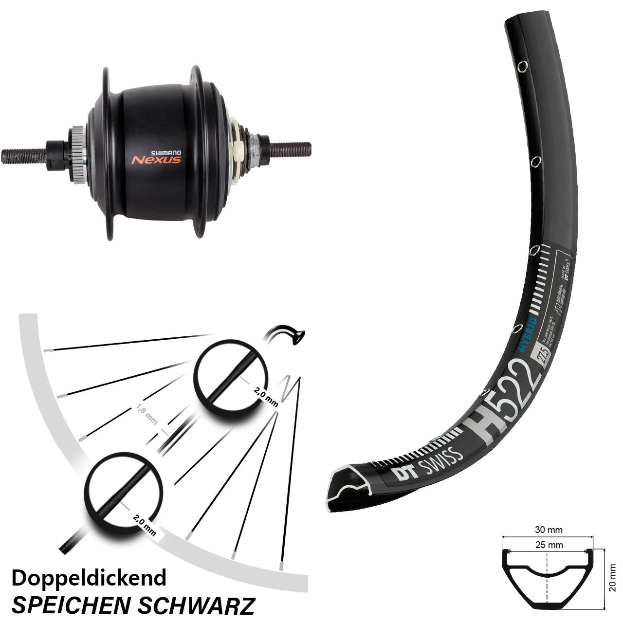 Dt-swiss Laufrad 29 Zoll DT Swiss H 522 Disc Schwarz Shimano SG-C6001-8D