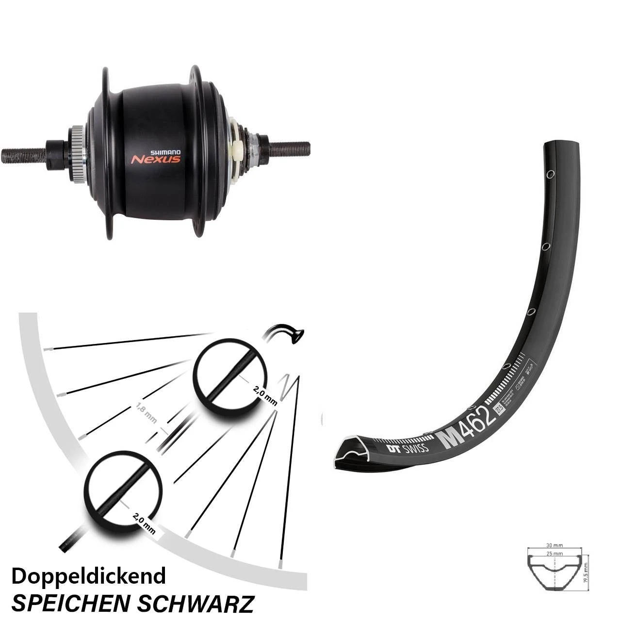 Dt-swiss Laufrad 29 Zoll DT Swiss M 462 Disc Schwarz Shimano SG-C6001-8D