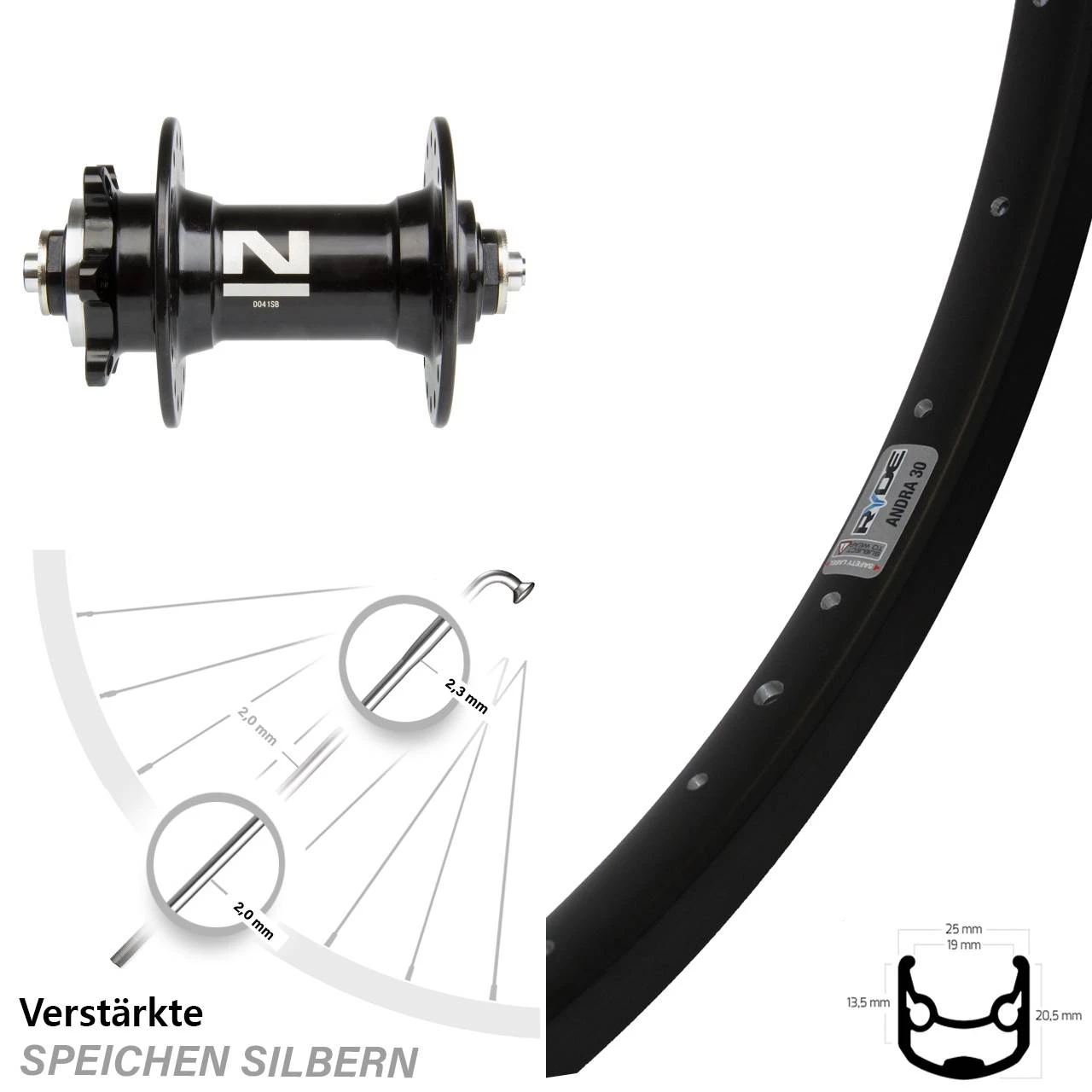 26 Zoll Laufrad Novatec D041 Ryde Andra 30 Disc ür 6-Loch