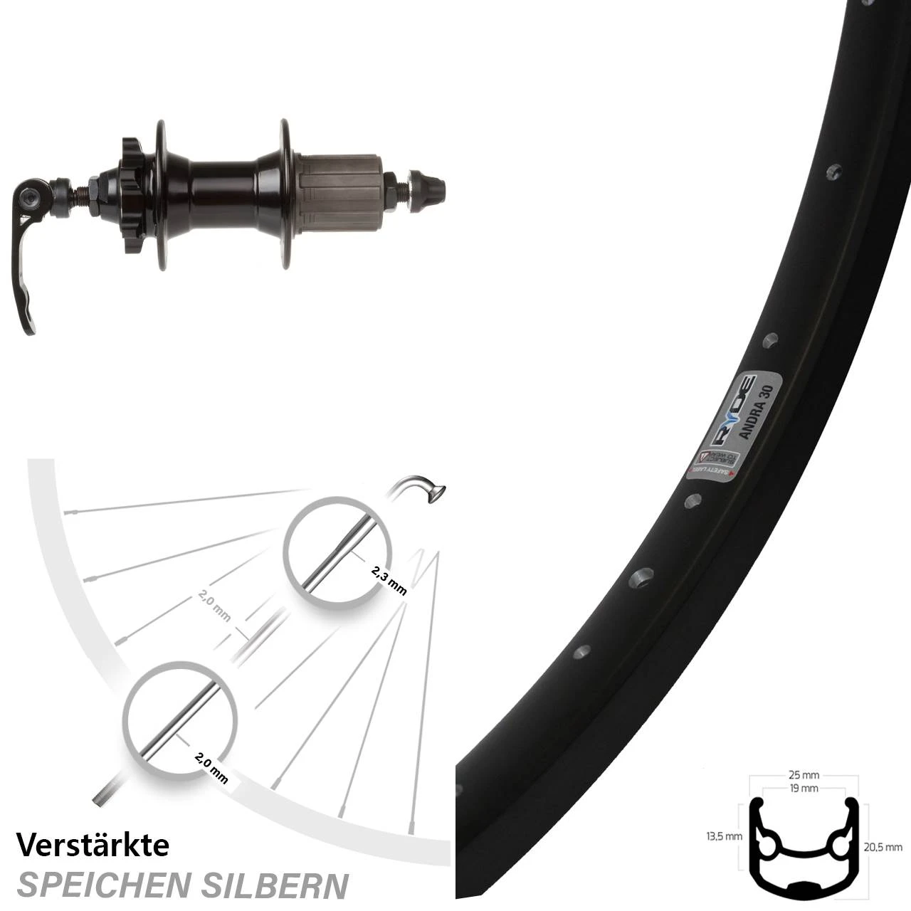 26 Zoll Hinterrad Novatec 8-11-fach 6-Loch Ryde Andra 30 Disc