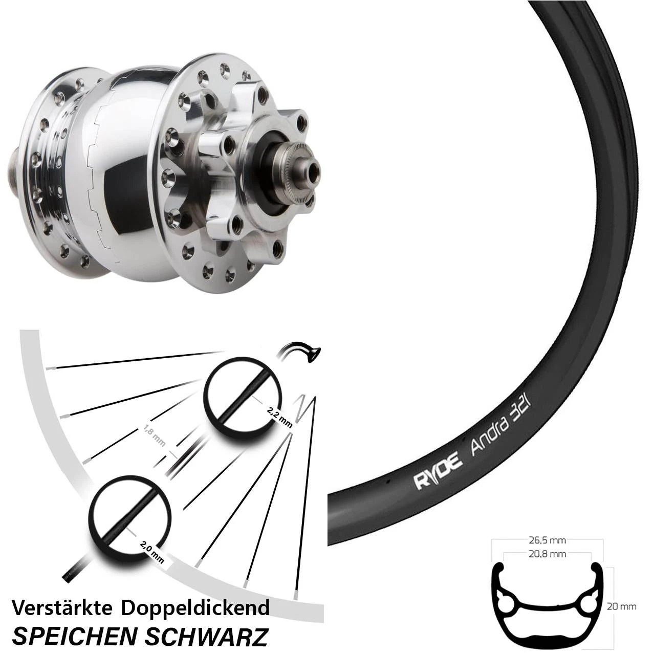 28-29 Zoll Vorderrad Son 28 Nabendynamo Ryde Andra 321