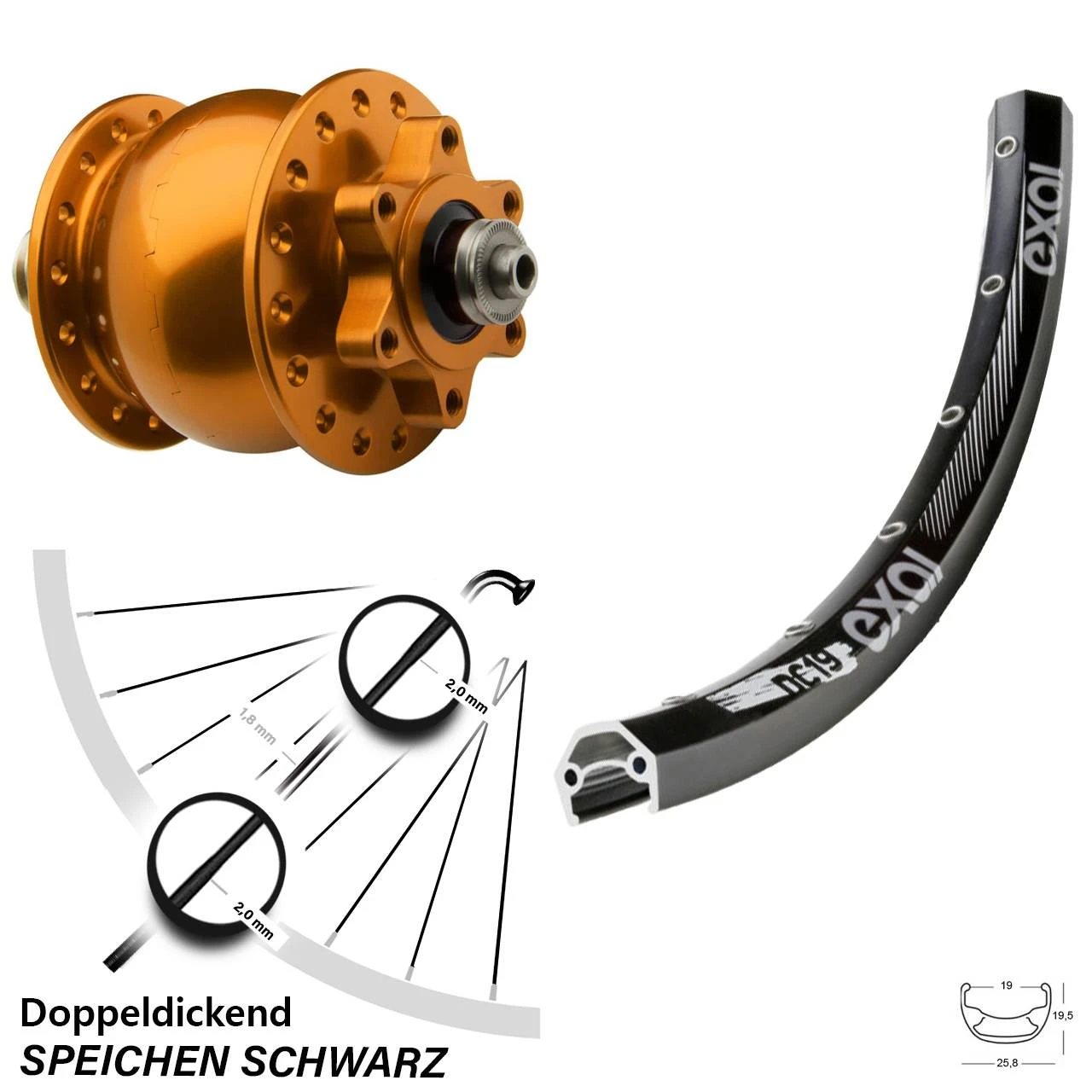 29 Zoll Vorderrad Exal DC 19 Son 28 6-Loch Nabendynamo