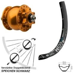 Dt-swiss SON 28 Nabendynamo Orange Eloxiert DT Swiss H 522 Vorderrad 29 Zoll