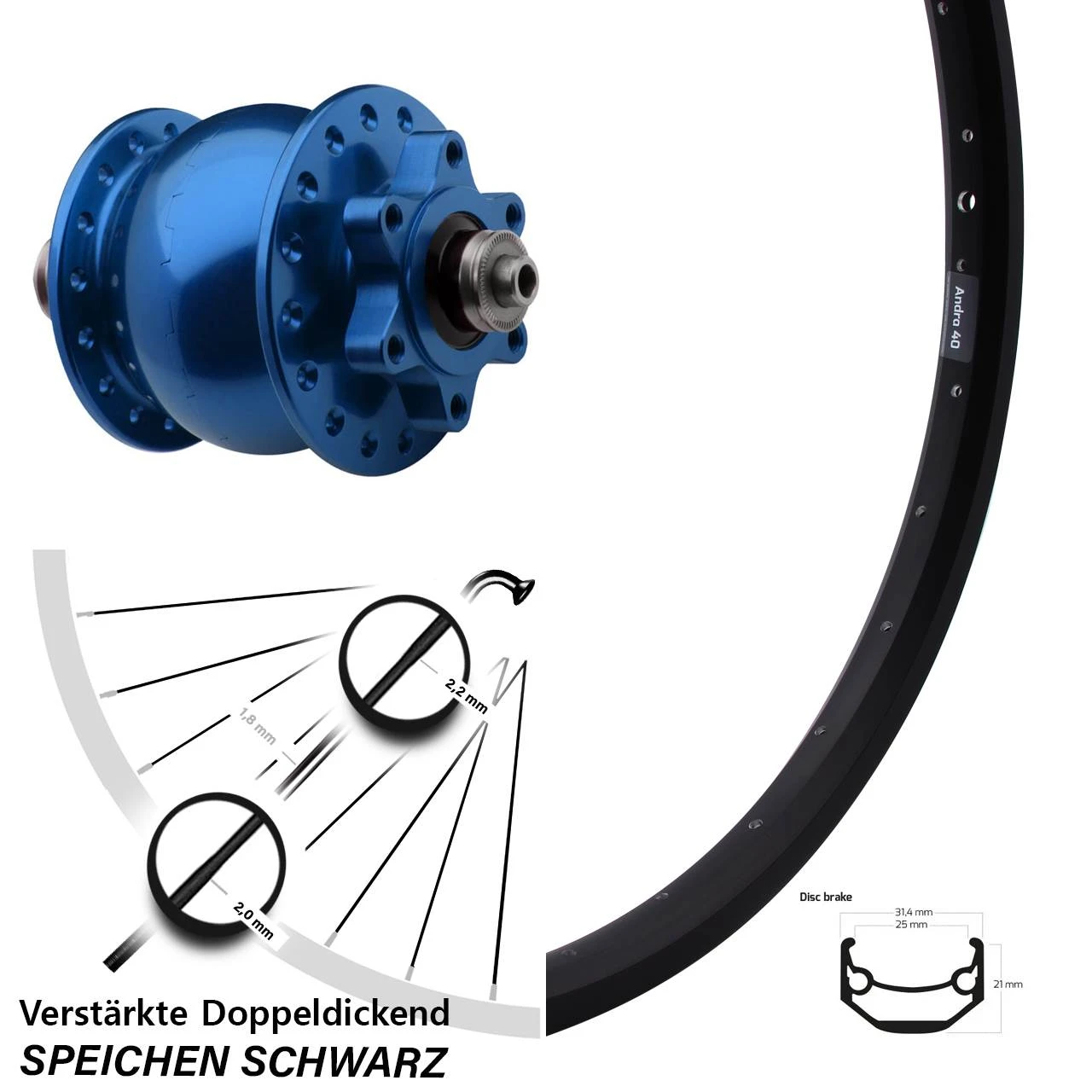 Ryde Andra 40 Vorderrad 28/29 Zoll Mit Son 28 Nabendynamo Blau 6-Loch