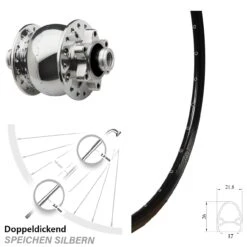 28 Zoll Vorderes Rad Nabendynamo Exal GR 17 SON 28-12 Disc 6-Loch Silbern Poliert