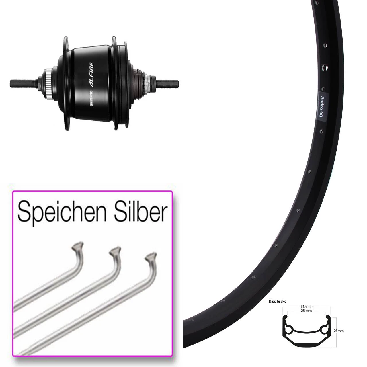 28 Zoll Ryde Andra 40 Shimano Alfine 8-Gang Hinterrad