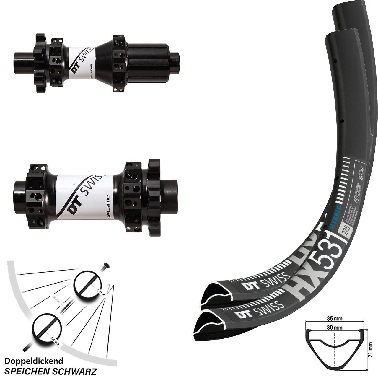 Dt-swiss 29 Zoll Laufradsatz Straightpull X1900 DT Swiss HX 531 Steckachse 100x142 Mm
