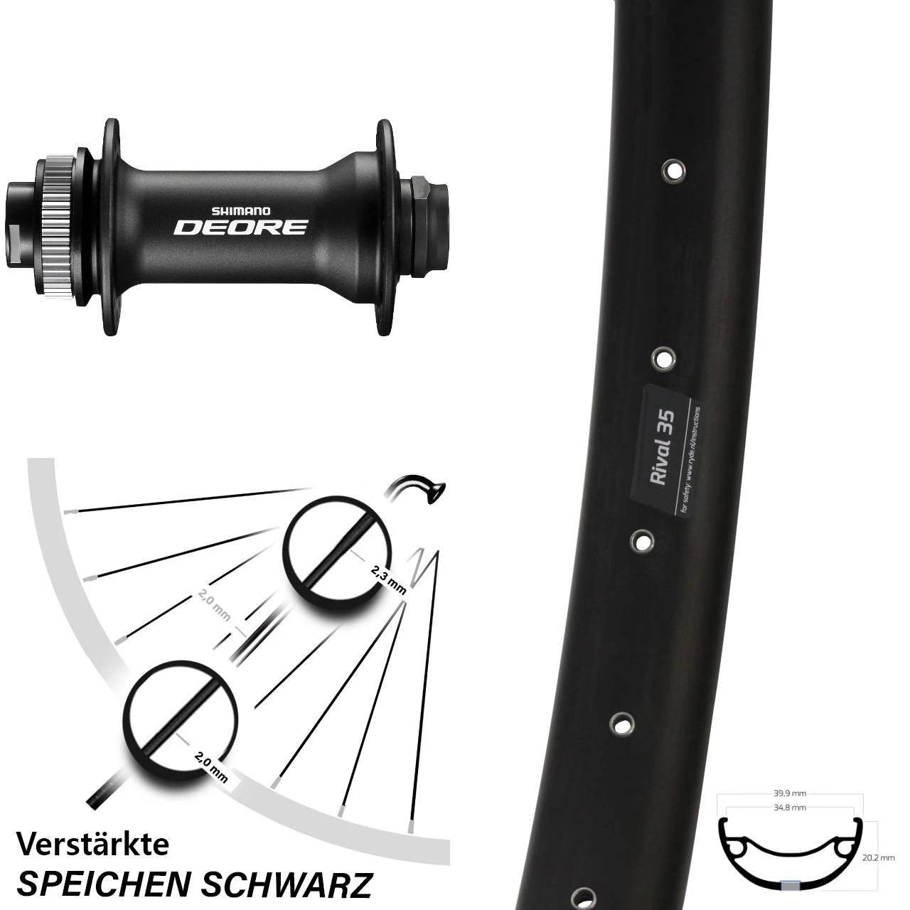 Ryde Rival 35 Disc Vorderrad 27,5+ Zoll Mit Shimano Deore HB-M618 Boost 15x110 Mm