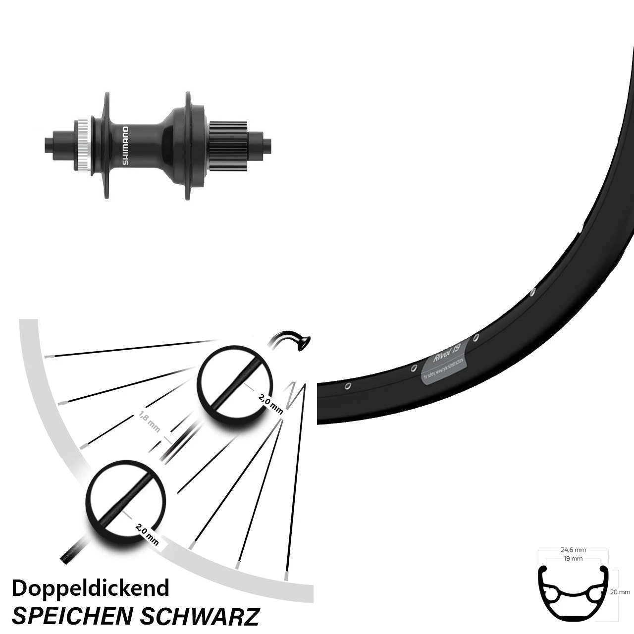 Shimano FH-MT401 Ryde Rival 19 Hinteres Rad 28-29 Zoll FĂŒr Schnellspanner 12-fach