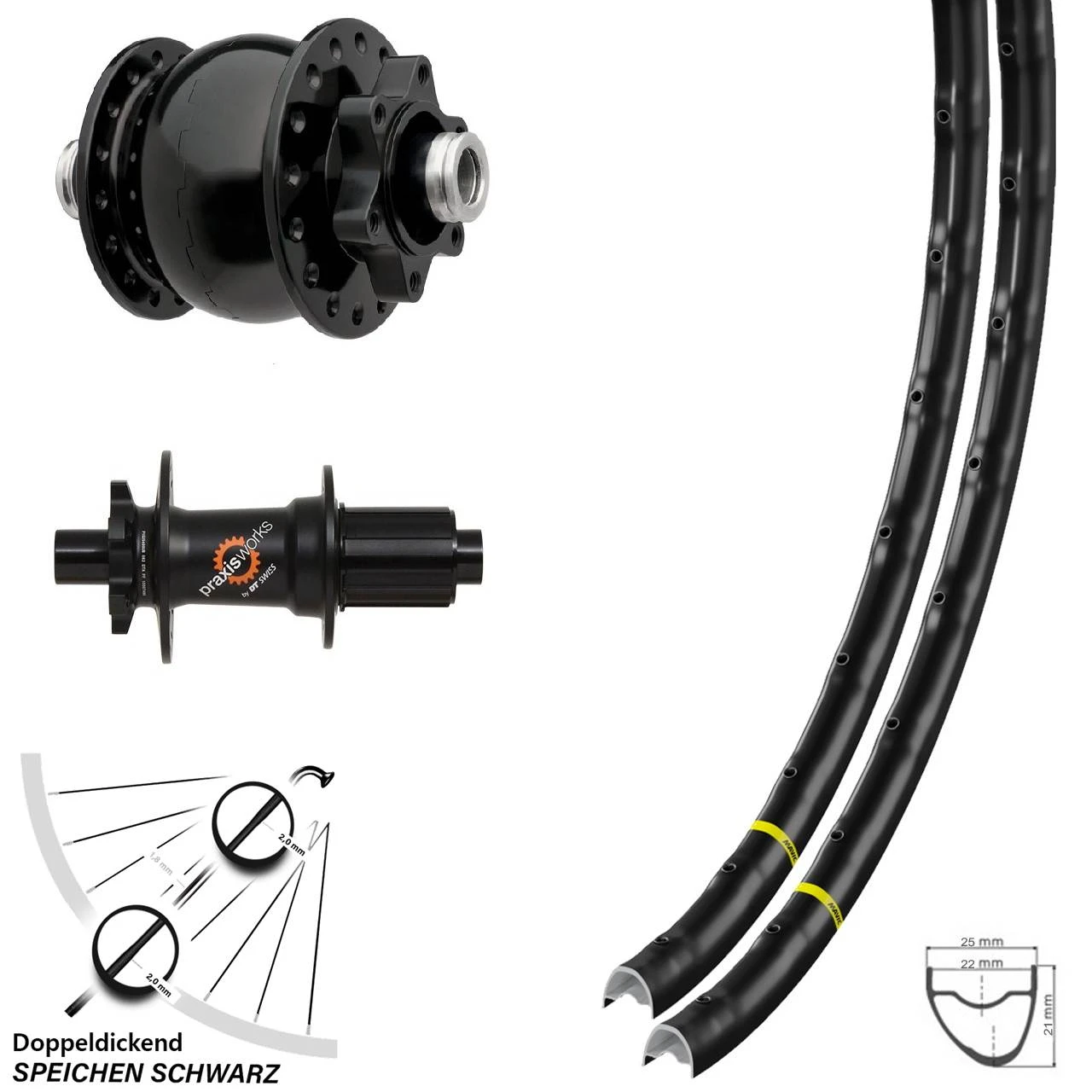 Laufradsatz SON Dynamo 28 Zoll Mavic A 1022 DT Swiss 350 SL Road 11-fach 6-loch