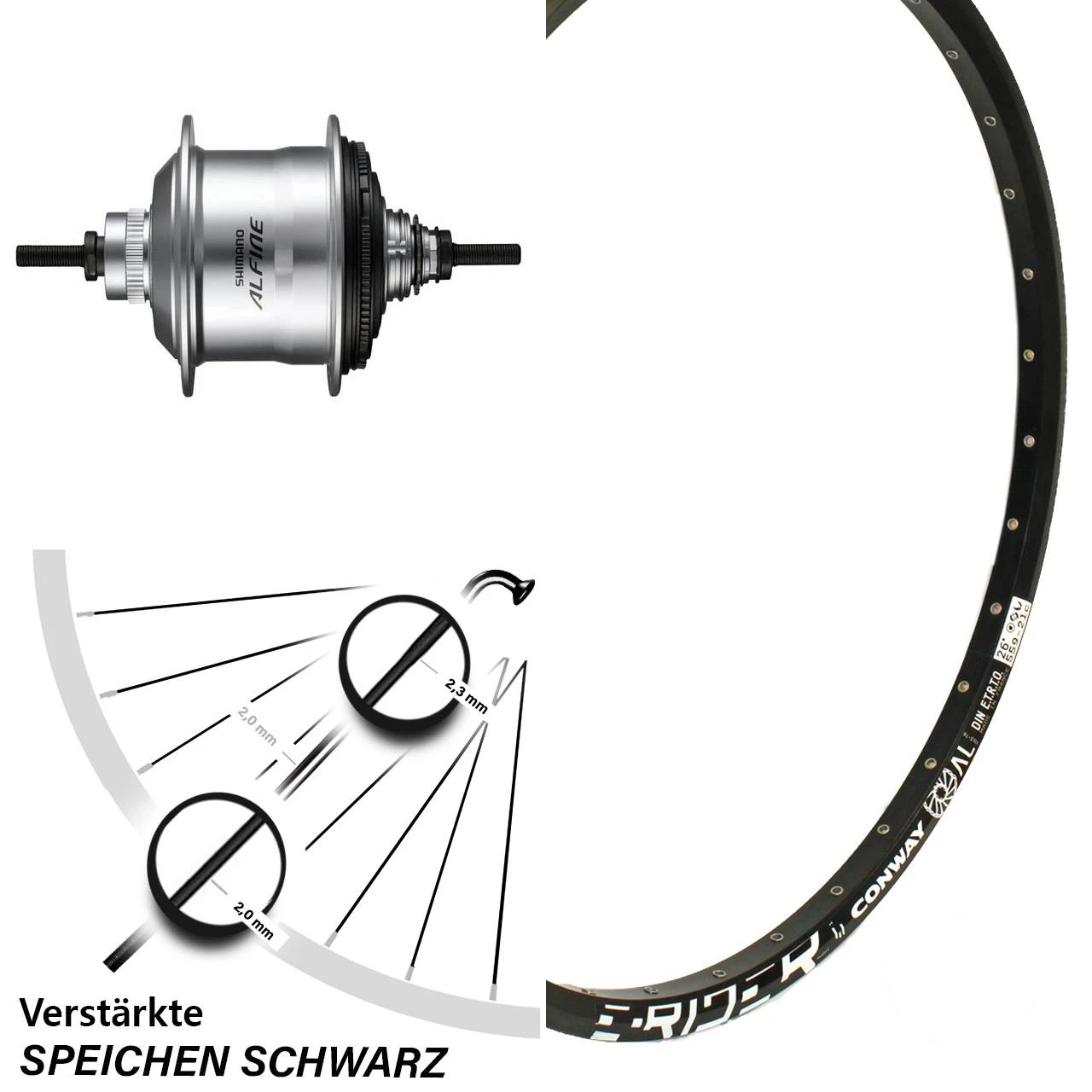26 Zoll Mach1 Magma Disc Schwarz Hinterrad Mit Shimano 11-Gang Alfine Silbern