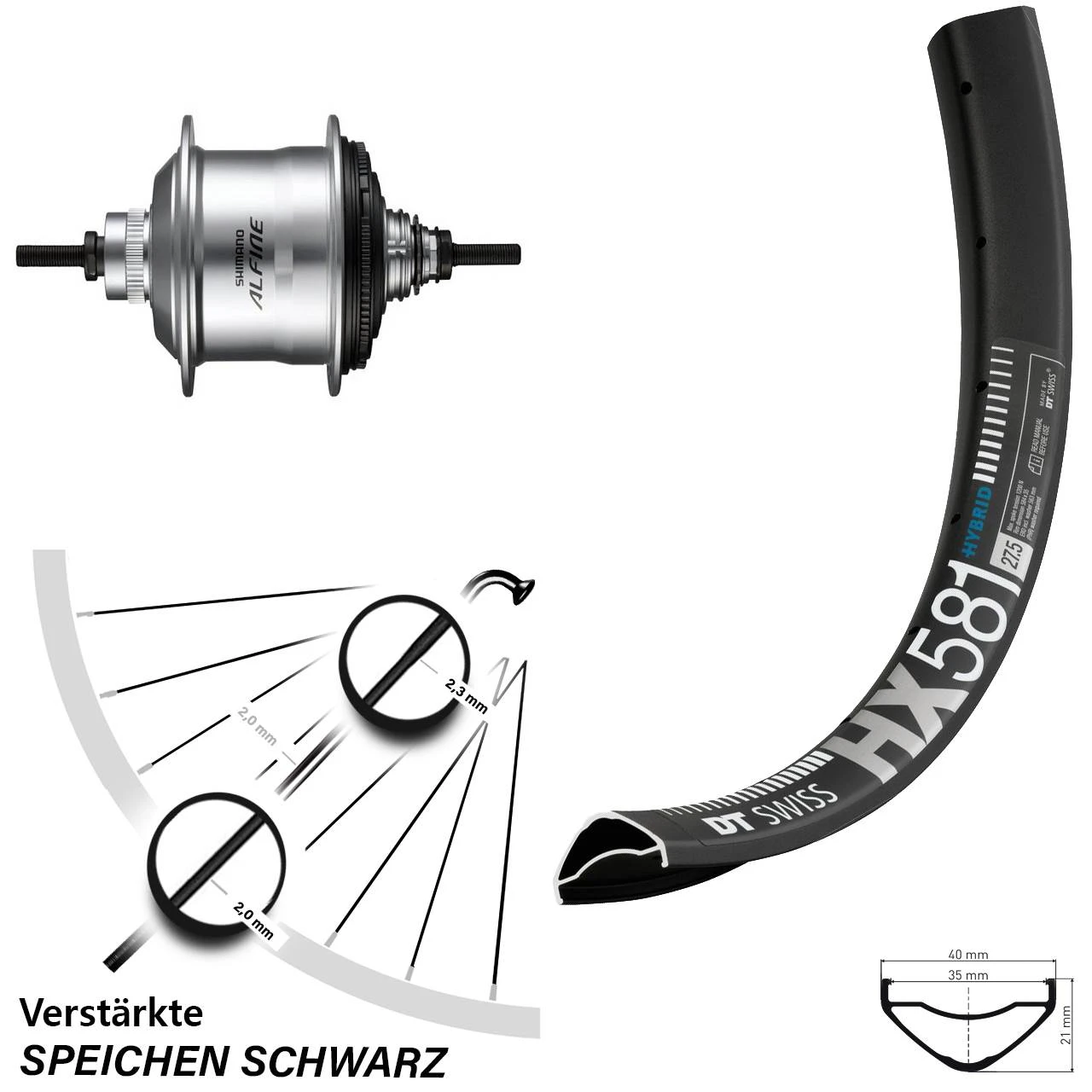 Dt-swiss 27,5 Zoll DT Swiss HX 581 Hinterrad Mit Shimano Alfine Silbern 11-Gang