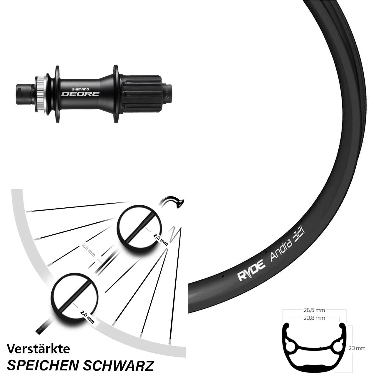 26 Zoll Hinterrad Shimano FH-M618 Ryde Andra 321 Centerlock