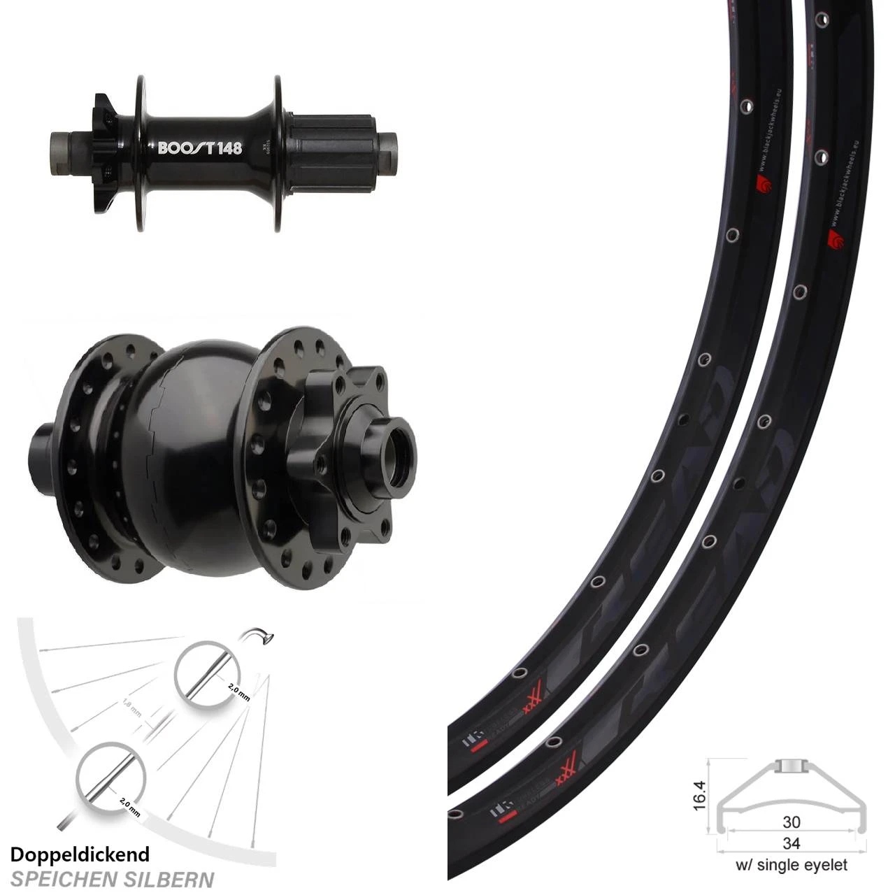 Laufradsatz Rodi Ready 30 27,5 Zoll Boost Formula Dynamo SON 28-15 Steckachse 110/148 Mm