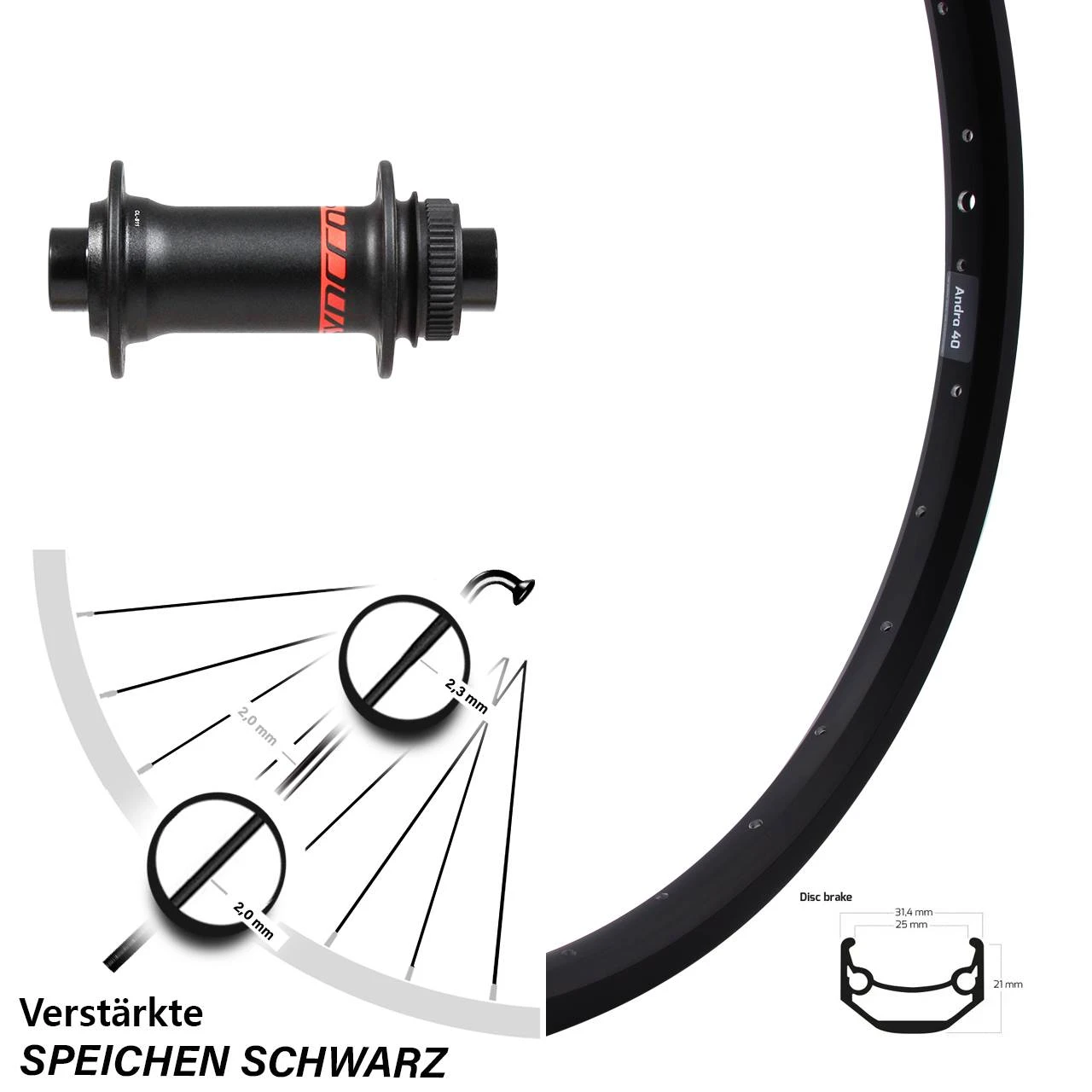 20 Zoll Vorderrad Ryde Andra 40 Formula CL-811 Boost Disc Centerlock