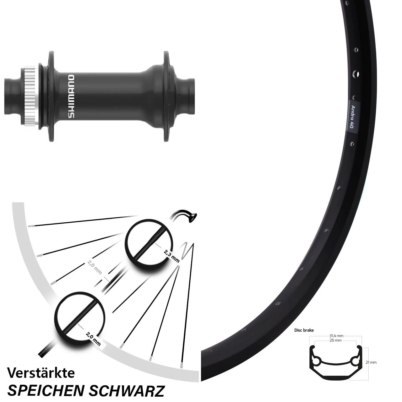 29 Zoll Boost Vorderrad Ryde Andra 40 Disc Shimano HB-MT410-B 15x110 Mm