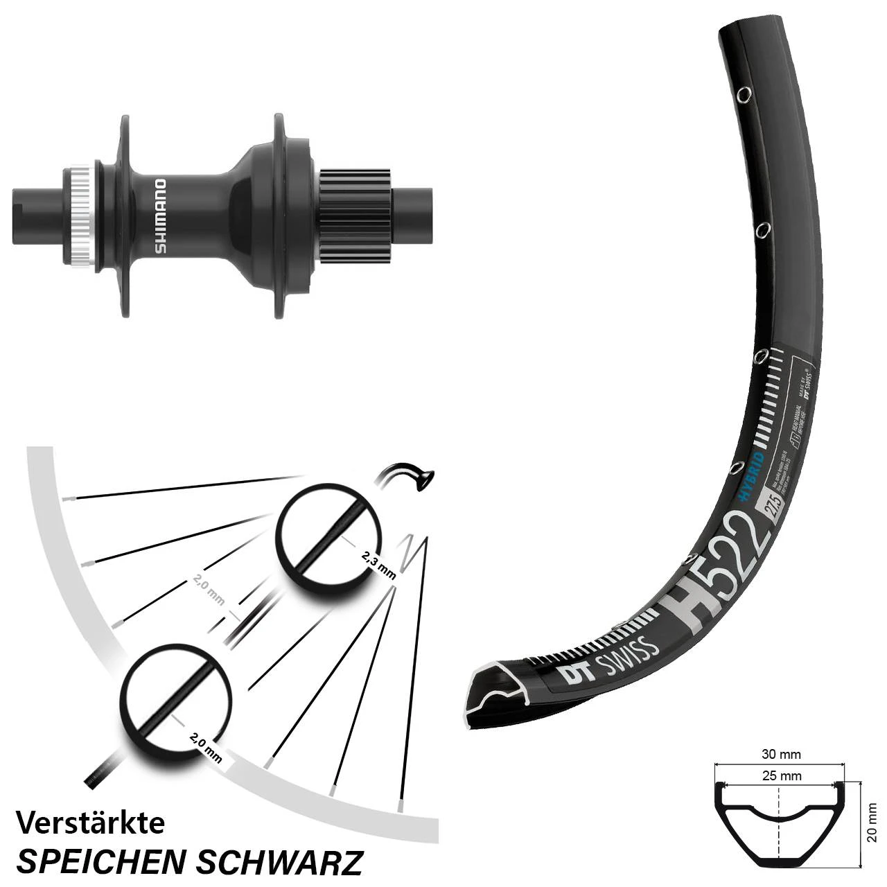 Dt-swiss 27,5 Zoll Hinterrad Shimano FH-MT410-B Boost DT Swiss H 522 Microspline 12-fach
