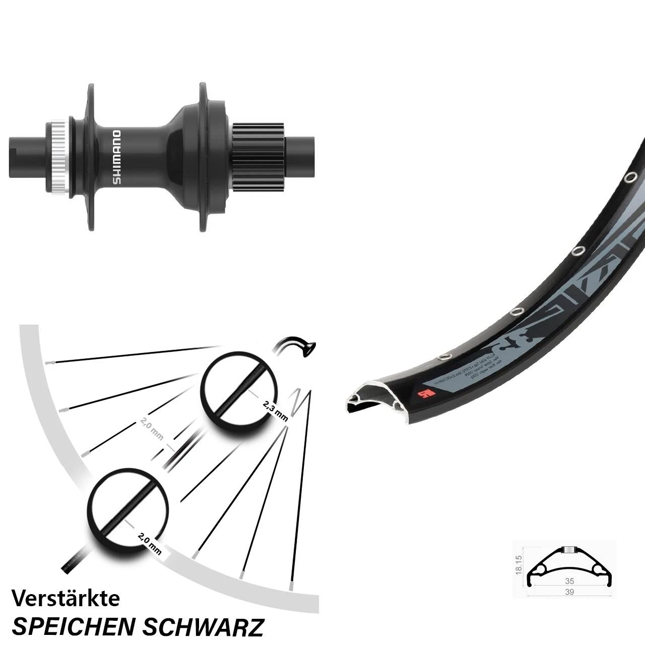 27,5+ Zoll Rodi TRYP35 Mit Shimano FH-MT410-B Boost Nabe Centerlock 12-fach Microspline