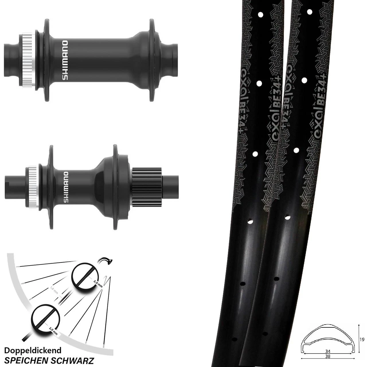 27,5 Zoll Boost Laufradsatz Shimano MT410-B Centerlock Microspline 12-fach Exal BE34+
