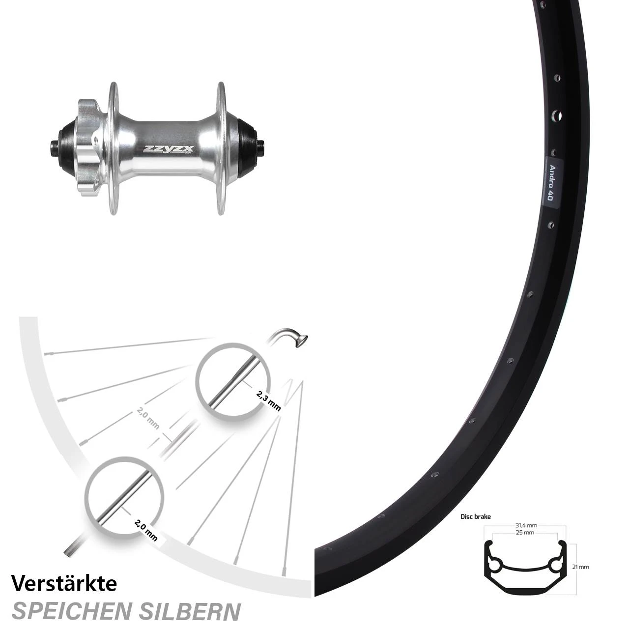 Zzyzx Nabe Schwarz Ryde Andra 40 Disc Vorderrad 26 Zoll FĂŒr 6-Loch