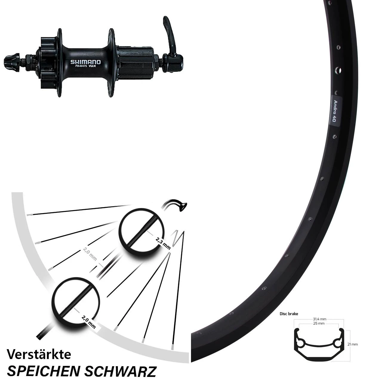 Shimano FH-M475 Ryde Andra 40 Disc Hinterrad 27,5 Zoll 6-Loch